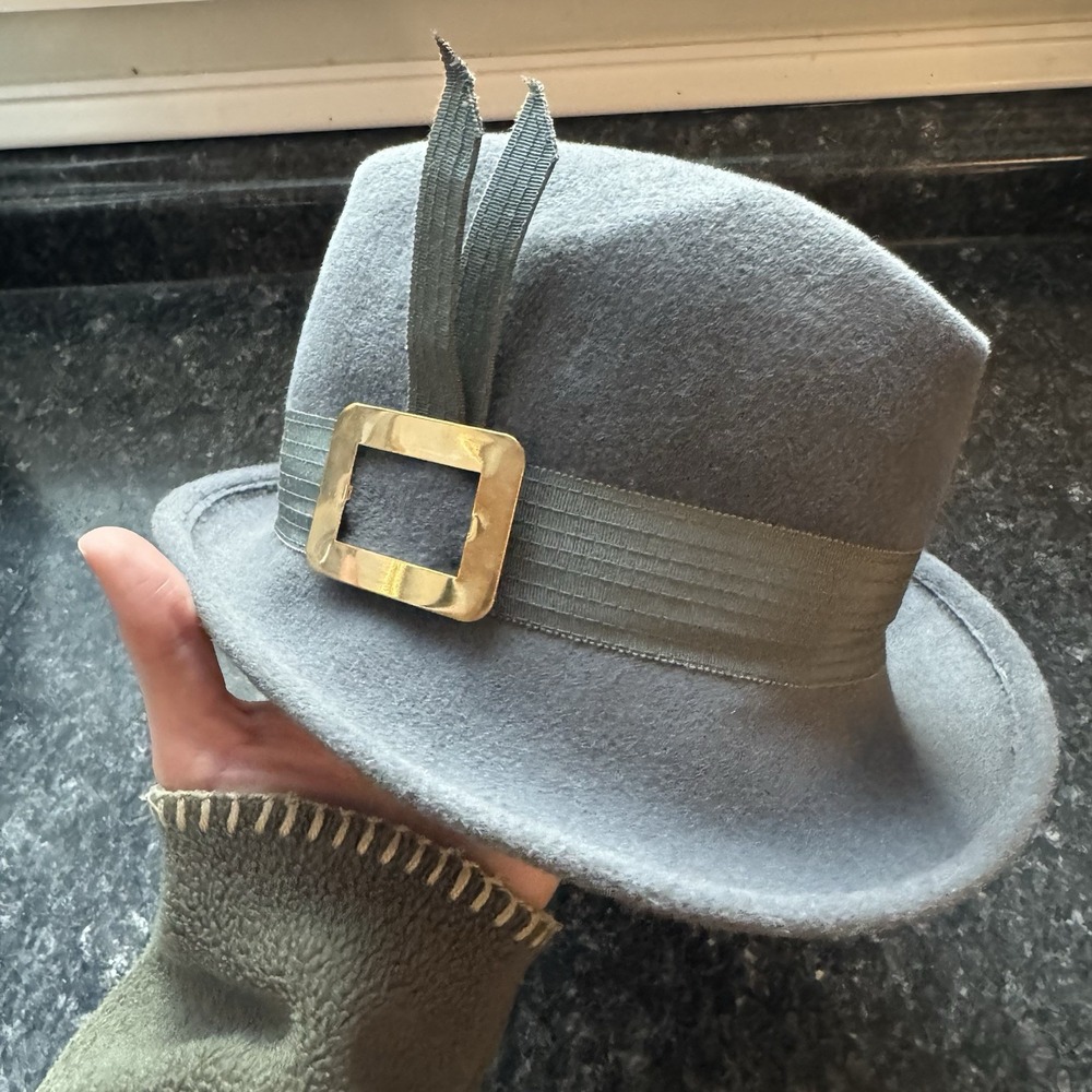 Mr. John Classic Genuine Vintage Gray Fedora Hat With Buckle Made In Italy